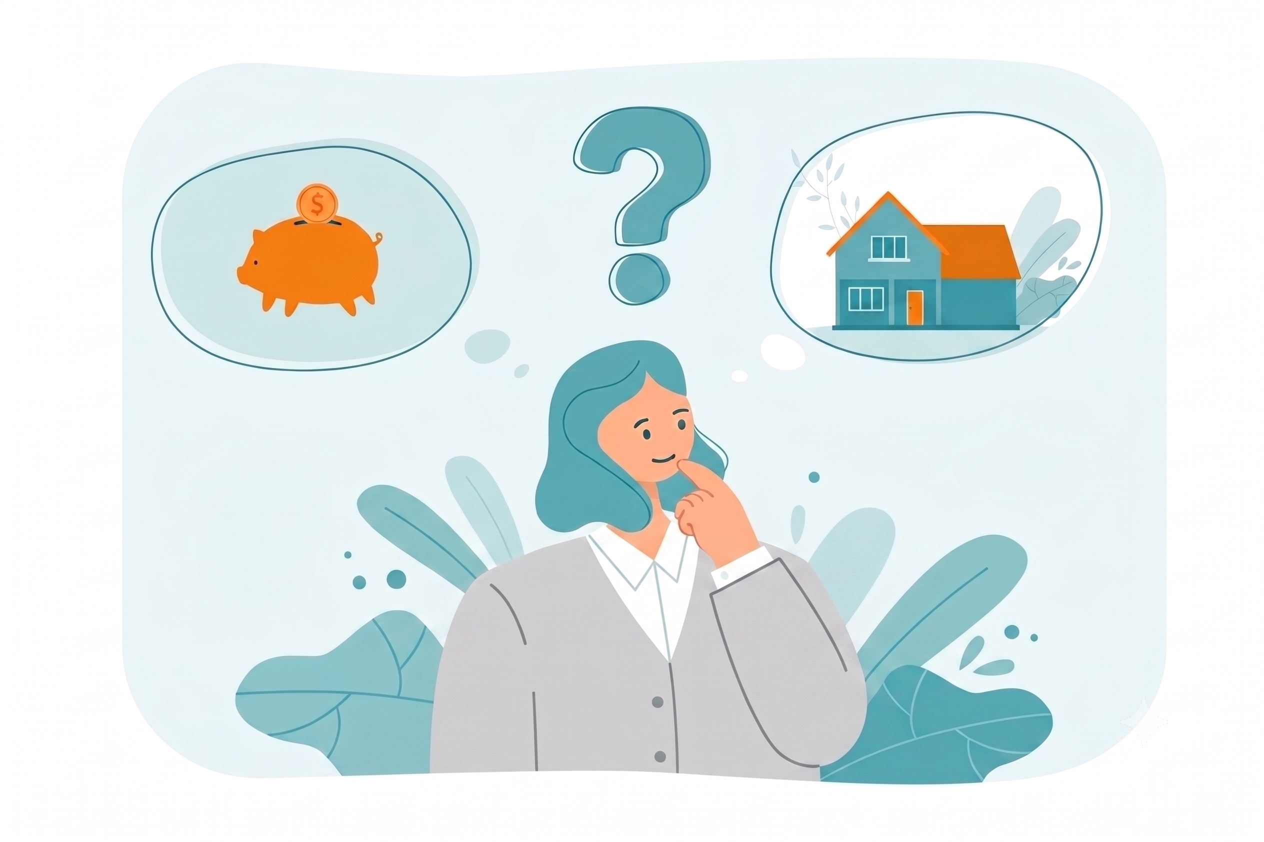 Self-employed businesswoman reviewing mortgage options while deciding between saving money and buying a home amid rate uncertainty